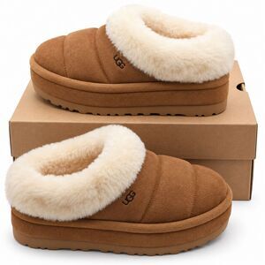 UGG Tazzlita Women's 10 Chestnut Suede Platform Slippers Sheepskin 1146390-CHE